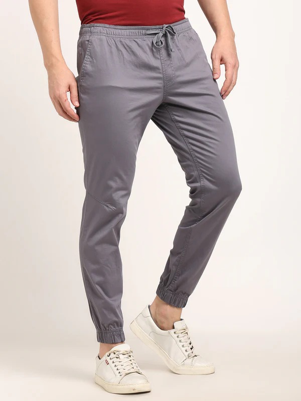 Indian Terrain Men's Comfort Fit Solid Grey Trousers